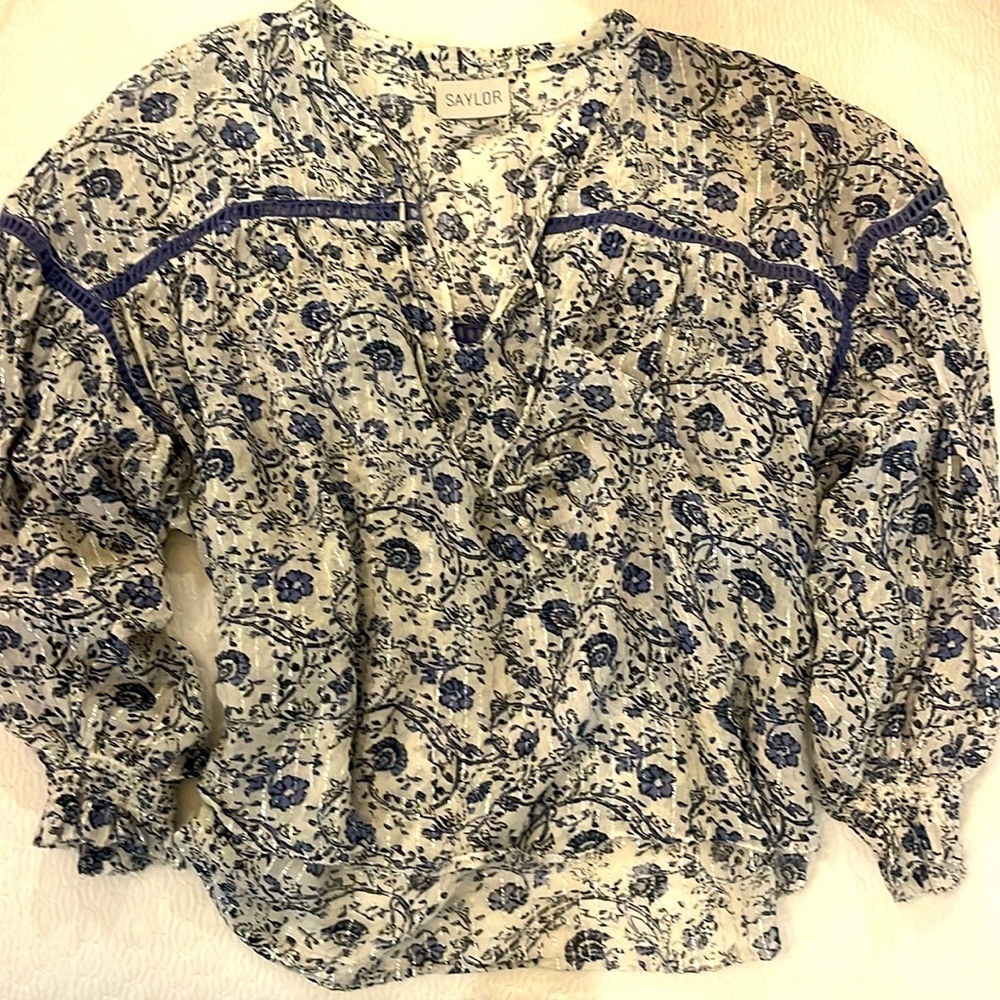 Saylor blouse size small blue metallic